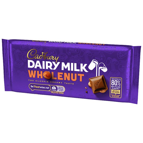 Cadbury Dairy Milk Wholenut Chocolate Bar 120g (16 x 120g)