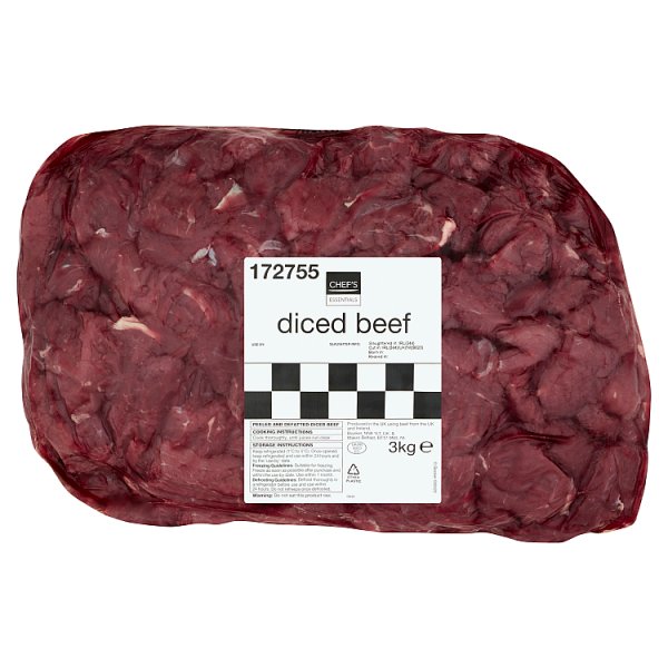 Chef's Essentials Diced Beef 3kg (3 x 3kg)