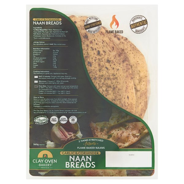 Clay Oven Bakery Garlic & Coriander Naan Breads 360g (1 x 2pk)