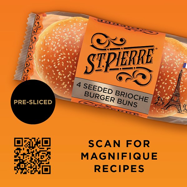 St Pierre 4 Seeded Brioche Burger Buns (1 x 4pk)