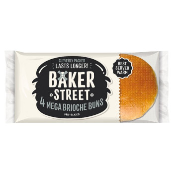 Baked Street 4 Mega Brioche Buns Pre-Sliced (1 x 4pk) Baked Street 4 Mega Brioche Buns Pre-Sliced (1 x 4pk)