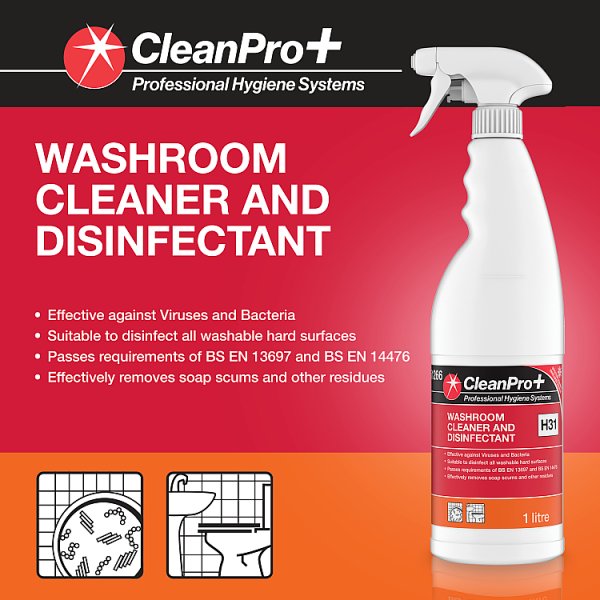 CleanPro+ Washroom Cleaner and Disinfectant 1 Litre (6 x 1ltr)
