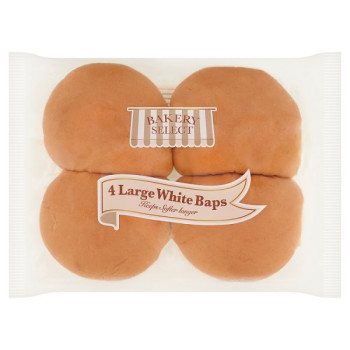 Bakery Select 4 Large White Baps (12 x 4pk)