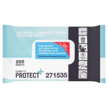 CleanPro Protect Antiviral & Antibacterial Surface Wipes 200 Sheets (1 x 200pk)