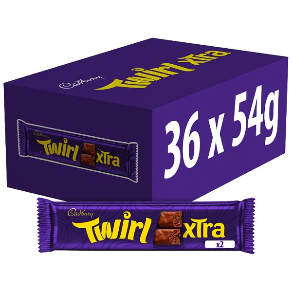 Cadbury Twirl Xtra Duo Chocolate Bar 54 g (36 x 54g) Cadbury Twirl Xtra Duo Chocolate Bar 54 g (36 x 54g)