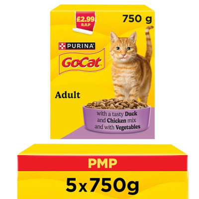 GO-CAT Chicken and Duck Dry Cat Food 750g PMP (5 x 750g)