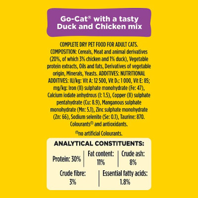 GO-CAT Chicken and Duck Dry Cat Food 750g PMP (5 x 750g)