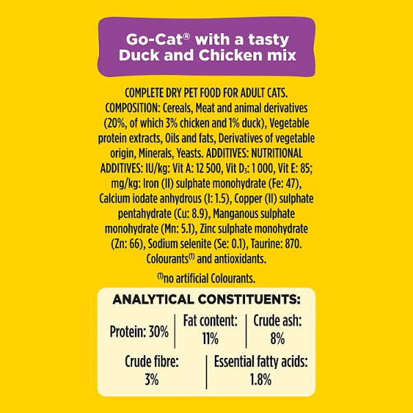 GO-CAT Chicken and Duck Dry Cat Food 750g PMP (5 x 750g)