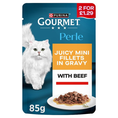 GOURMET Perle Mini Fillets in Gravy with Beef Wet Cat Food 85g (26 x 85g) GOURMET Perle Mini Fillets in Gravy with Beef Wet Cat Food 85g (26 x 85g)