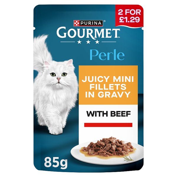 GOURMET Perle Mini Fillets in Gravy with Beef Wet Cat Food 85g (26 x 85g) GOURMET Perle Mini Fillets in Gravy with Beef Wet Cat Food 85g (26 x 85g)