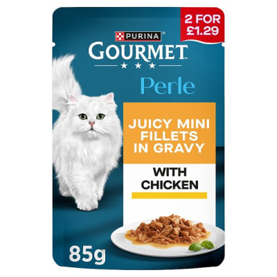 GOURMET Perle Mini Fillets in Gravy with Chicken Wet Cat Food 85g (26 x 85g)