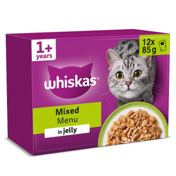 WHISKAS 1+ MIXED Menu Wet Cat Food Pouches in Jelly 12 x 85g (4 x 12x85g)