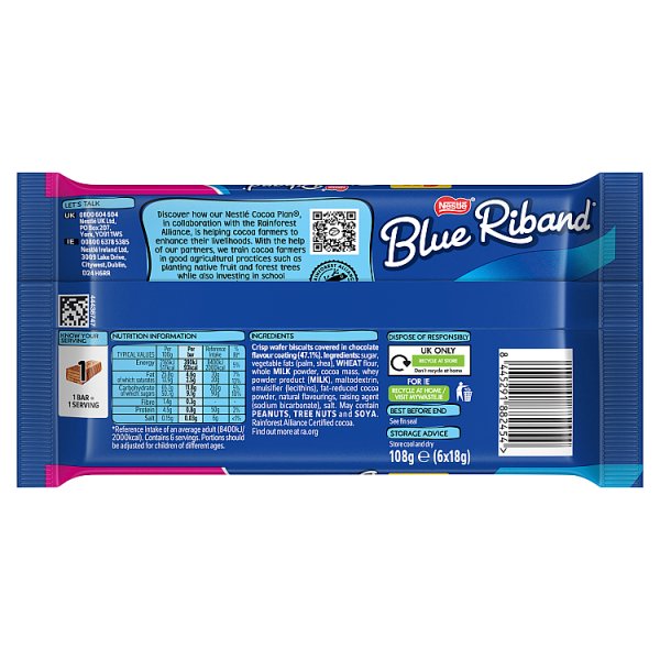 Blue Riband Wafer Biscuit Bar 6 Pack Multipack 108g (14 x 6x18g)