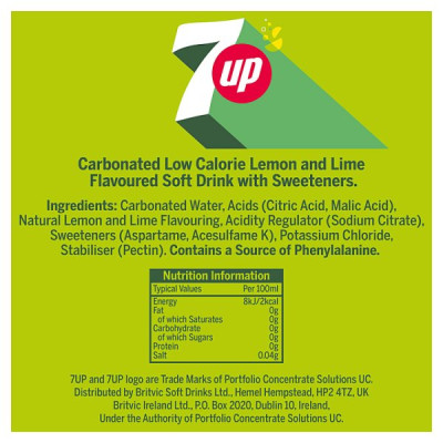 7UP Zero Sugar Free Lemon & Lime Can 330ml (24 x 330ml)