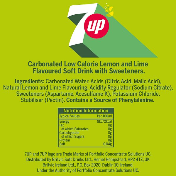 7UP Zero Sugar Free Lemon & Lime Bottles PMP 6 x 2L (6 x 2ltr)