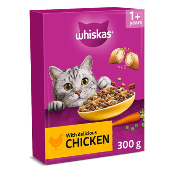 WHISKAS 1+ Dry CHICKEN Cat Food 300g (6 x 300g)