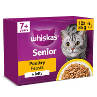 WHISKAS Senior 7+ POULTRY Feasts Wet Cat Food Pouches in Jelly 12 x 85g (4 x 12x85g)