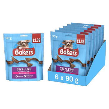 BAKERS Sizzlers Bacon Dog Treats 90g PMP (6 x 90g)