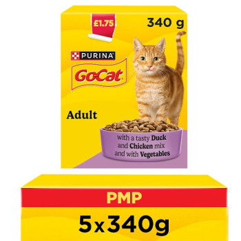 GO-CAT Chicken and Duck Dry Cat Food 340g PMP (6 x 340g)