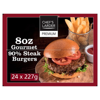 Chef's Larder Premium 8oz Gourmet 90% Steak Burgers 24 x 227g (1 x 24x227g) Chef's Larder Premium 8oz Gourmet 90% Steak Burgers 24 x 227g (1 x 24x227g)