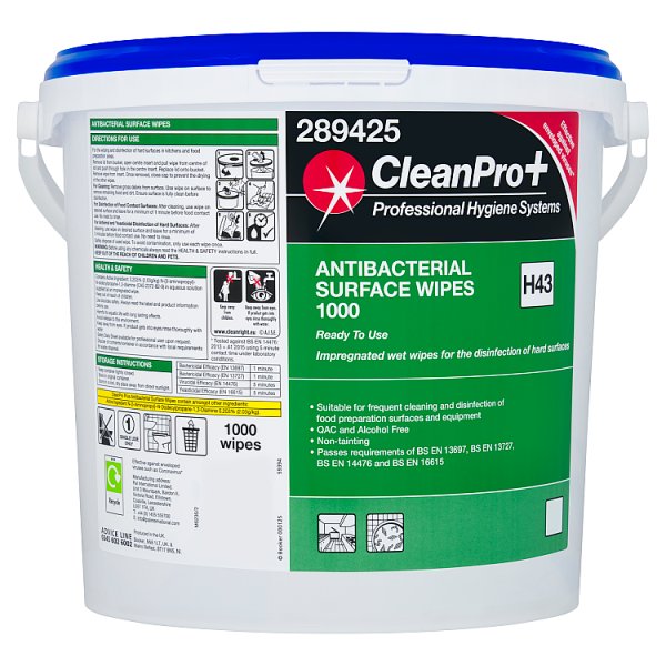 CleanPro+ 1000 Antibacterial Surface Wipes (1 x 1000pk) CleanPro+ 1000 Antibacterial Surface Wipes (1 x 1000pk)