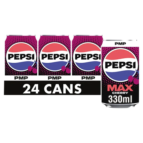 Pepsi Max Cherry No Sugar Cola PMP Can 330ml (24 x 330ml)