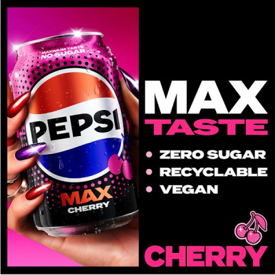 Pepsi Max Cherry No Sugar Cola PMP Can 330ml (24 x 330ml)