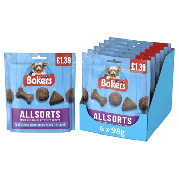 BAKERS Allsorts Chicken, Beef and Lamb Dog Treats 98g PMP (6 x 98g)