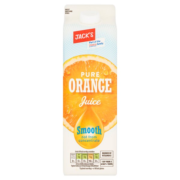 Jack's Pure Orange Juice Smooth not from Concentrate 1 Litre (6 x 1ltr)