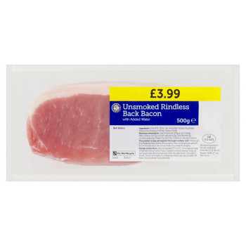 Euro Shopper Unsmoked Rindless Back Bacon with Added Water 500g (6 x 500g)