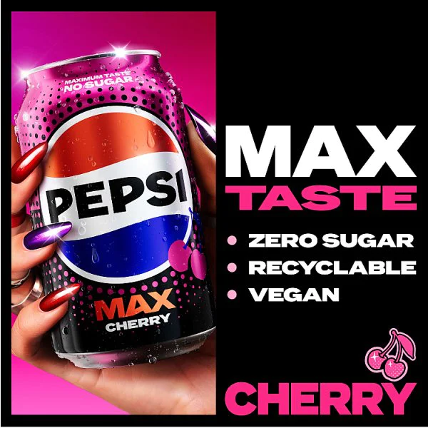Pepsi Max Cherry No Sugar Cola Cans 18 x 330ml (1 x 18X330M)