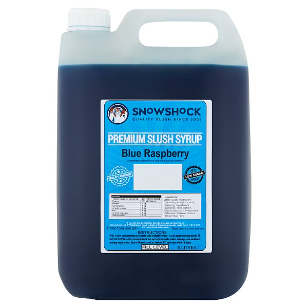 Snow Shock Blue Raspberry Premium Slush Syrup 5 Litres (1 x 5ltr) Snow Shock Blue Raspberry Premium Slush Syrup 5 Litres (1 x 5ltr)