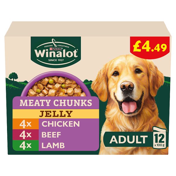 WINALOT Meaty Chunks Mixed in Jelly Wet Dog Food 12x100g PMP (4 x 12x100g)