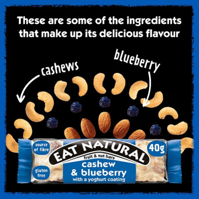 Eat Natural Cashew & Blueberry with a Yoghurt Coating Fruit & Nut Bars 40g (12 x 40g) Eat Natural Cashew & Blueberry with a Yoghurt Coating Fruit & Nut Bars 40g (12 x 40g)