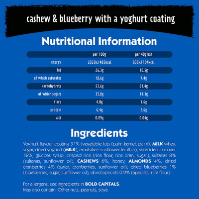 Eat Natural Cashew & Blueberry with a Yoghurt Coating Fruit & Nut Bars 40g (12 x 40g) Eat Natural Cashew & Blueberry with a Yoghurt Coating Fruit & Nut Bars 40g (12 x 40g)
