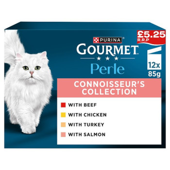 GOURMET Perle Mini Fillets in Gravy Connoisseur's Collection Wet Cat Food 12x85g (4 x 12x85g)