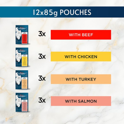 GOURMET Perle Mini Fillets in Gravy Connoisseur's Collection Wet Cat Food 12x85g (4 x 12x85g)