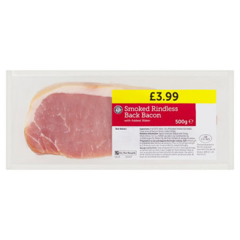 Euro Shopper Smoked Rindless Back Bacon with Added Water 500g (1 x 500g)
