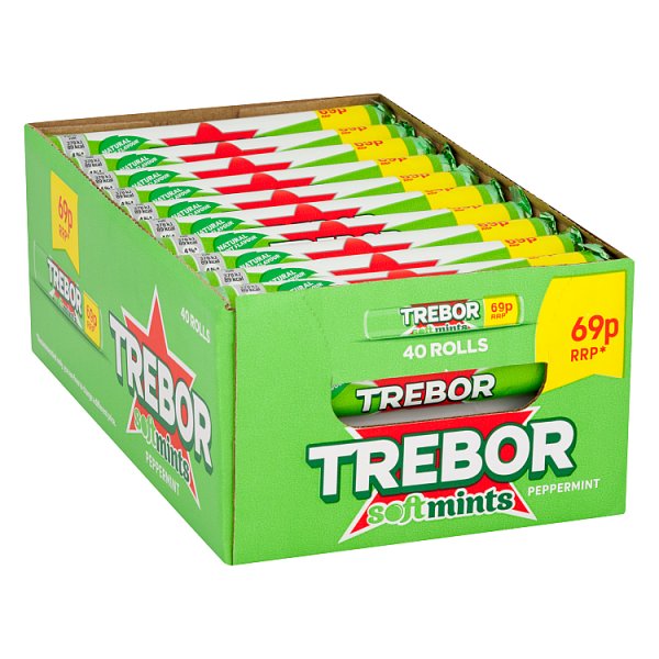 Trebor Softmints Peppermint Mints Roll 69p PMP 44.9g (40 x 44.9g)