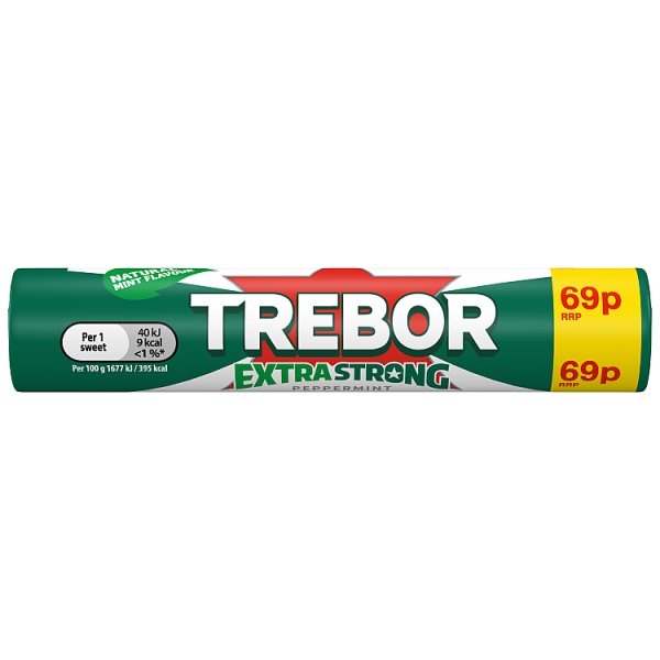Trebor Extra Strong Peppermint Mints Roll 69p PMP 41.3g (40 x 41.3g)