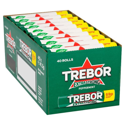 Trebor Extra Strong Peppermint Mints Roll 69p PMP 41.3g (40 x 41.3g)