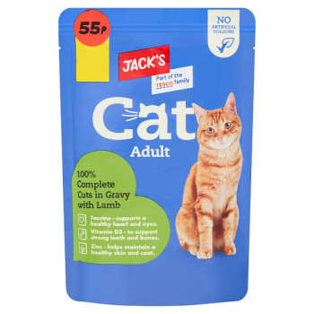 Jack's Cat Adult 100% Complete Cuts in Gravy with Lamb 100g (24 x 100g)