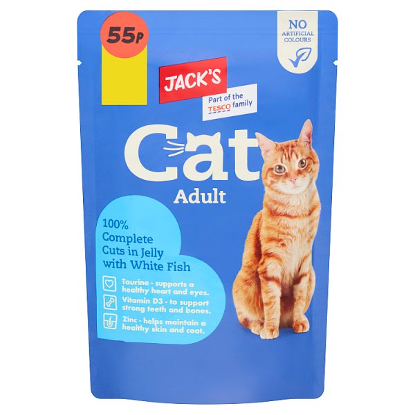 Jack's Cat Adult 100% Complete Cuts in Jelly with White Fish 100g (24 x 100g)