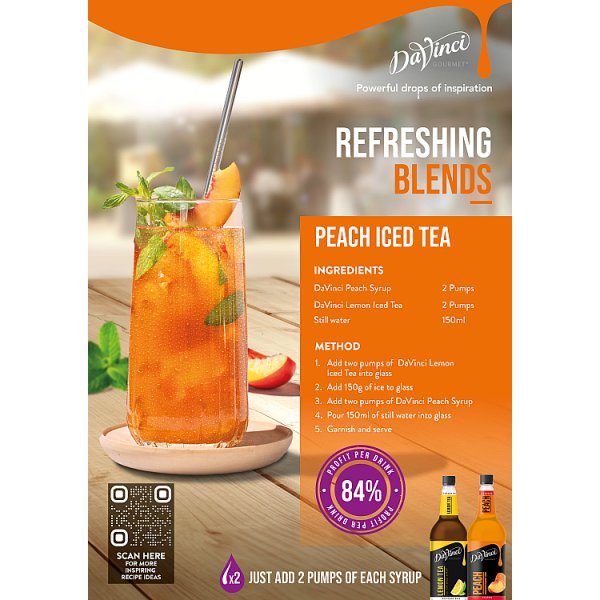 DaVinci Gourmet Classic Peach Single Batch Flavour Syrup 1L (1 x 1ltr)
