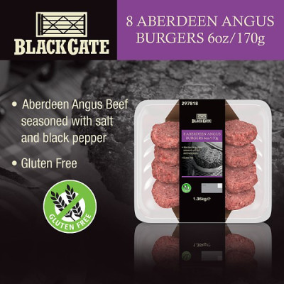 Blackgate 8 Aberdeen Angus Burgers 1.36kg (6 x 8x170g)