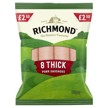 Richmond 8 Thick Pork Sausages 410g (6 x 410g)