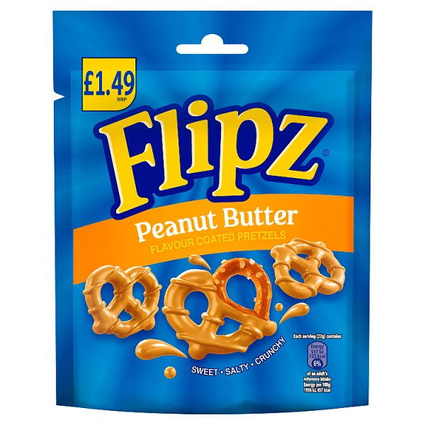Flipz Peanut Butter Flavour Coated Pretzel Snacks 80g (12 x 80g)