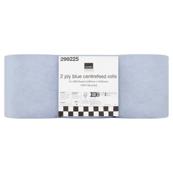 Cleaning Essentials 2 Ply Blue Centrefeed Rolls 6 Rolls (1 x 6pk)