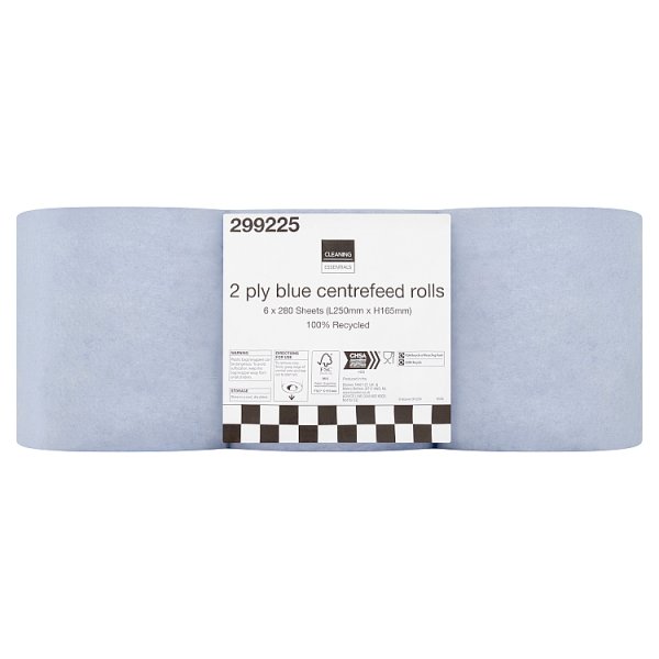 Cleaning Essentials 2 Ply Blue Centrefeed Rolls 6 Rolls (1 x 6pk)