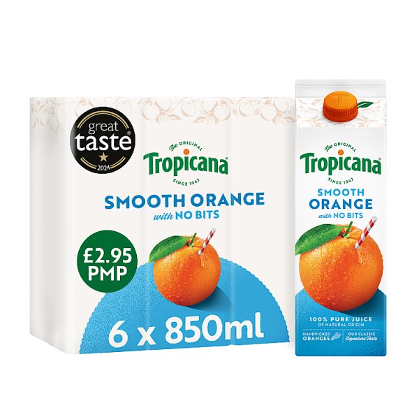 Tropicana Smooth Orange Fruit Juice 850ml (6 x 850ml)